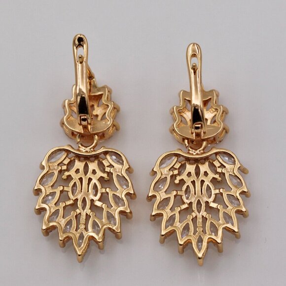 18K Yellow Gold Filled Multi Layer Flower Leaf Diamond Zircon Earrings Gorgeous - Picture 4 of 4